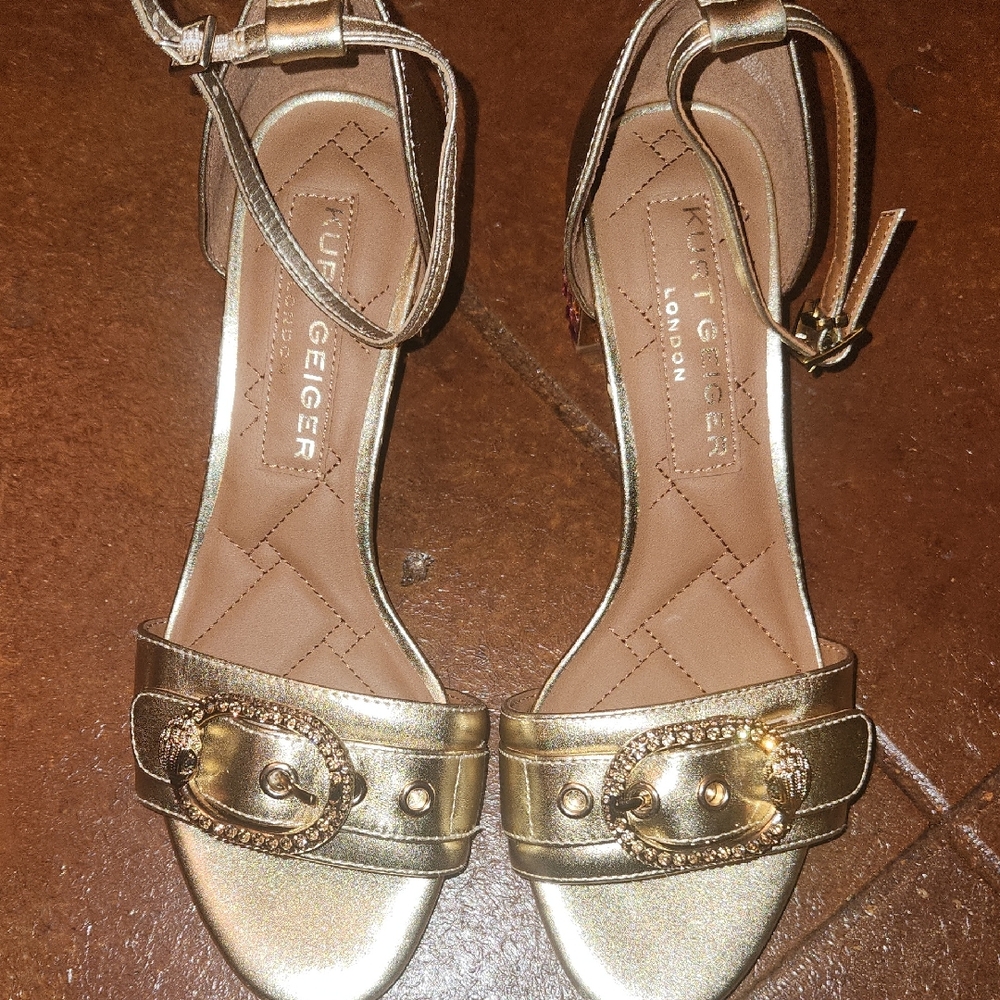 Kurt Geiger Metallic Gold Ankle Strap Heeled Sandals